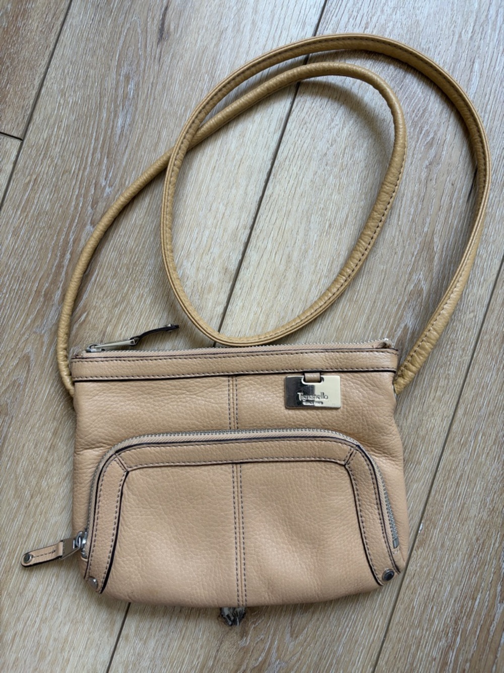 Tignanello Small Pebbled Leather Tan Crossbody Purse